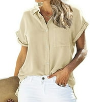 LastESSO ženske pamučne lanene gumbe dolje košulje ležerne kratke rukave labave lanene platnene platnene bluze