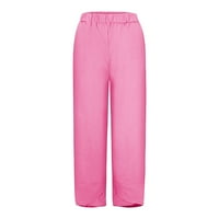 Ležerne hlače za žene, ljetne hlače s džepovima, Ležerne široke duge hlače od pamuka i lana s elastičnom elastikom