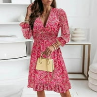 Modne žene ljeto casual v-izrez froral print rukav labava haljina