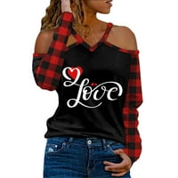Ženska modna ležerna majica s izrezom u obliku slova Valentinovo dugih rukava s ramena gornji dio poklon za Valentinovo