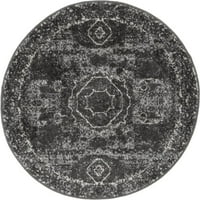 Jedinstveni tepih od tamno sive boje s otrcanim šik okruglim obrubom od 3 inča savršen je za blagovaonicu, hodnik,
