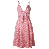 Forestyashe ženske haljine povremeni ljetni cvjetni print s V-izrezom gumb za špagete dolje midi haljina