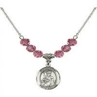 Ogrlica s rodijom s ružičastim ružičastim listopadnim mjesecom rođenja kamene kuglice i šarm Saint Louis