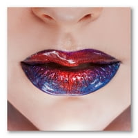 DesignArt 'Lijepe žene usne s crvenim i plavim ružem' Moderni platno zidne umjetničke print
