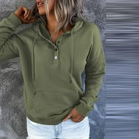 Hueook duksevi za žene plus veličine dugih rukava moda u boji modna bluza s kapuljačom s džepom rewneck pulover