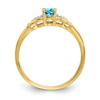 Primalno zlato karat žuto zlato plavi topaz i dijamantni prsten za rođenje
