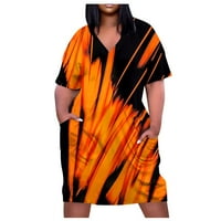 Ljetne haljine za žene s kratkim rukavima s printom, modna haljina A kroja do koljena s narančastim izrezom u
