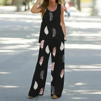 ; / Dva kompleta odjeće , ženski ljetni Crop Top bez rukava s printom i okruglim vratom + Ležerne hlače, dvodijelni