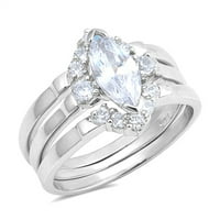 Set Zaručničkih prstenova s prozirnim kubičnim cirkonijem u vašoj boji. Prsten od srebra u bijeloj boji, Ženska