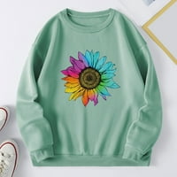 Ženski džemper za jesen / zimu širokog kroja s cvjetnim printom za sunce, Ženska majica bez kapuljače, zelena