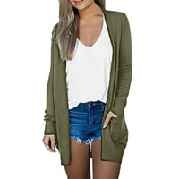 A. M. / ženska modna ležerna jednobojna kardigan jakna srednje duljine s dugim rukavima, kaput za žene vojne zelene