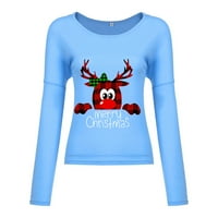 Scyoekwg božićne košulje za žene dugi rukav pulover grafičke majice božićni tiskani vrhovi drevna ležerna vrhova