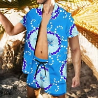 Muški havajski postavlja ležerni gumb dolje povremeni cvjetni ljetni odjeli kratkih rukava plava veličina 4xl