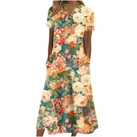 Haljine za žene s izrezom i kratkim rukavima u obliku slova u, cvjetne sunčane haljine, duge ljetne sunčane haljine,