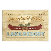 Stupell Moonlight Ridge Lake Lake Resort Kanue Pejzažno slikanje zidna ploča Umjetnička umjetnost Umjetnost Umjetnička