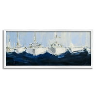 Stupell Industries Ocean Ship Row Bijela plovila duboko plavi ocean, 13, dizajn Melissa Lyons