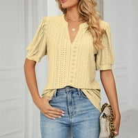 Ženska bluza, ženska modna Casual majica s kratkim rukavima u obliku mjehurića u obliku slova U, žuta u obliku