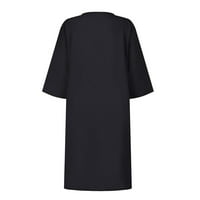 HHEI_K WOMENS LJETNO RETO Čvrsta boja pamučna posteljina V-izrez za pola rukave lagana haljina za prozralu