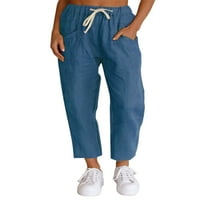 Bomotoo Žene pamučne lanene hlače povremene hlače za elastični struk Ladies Ladies Obične labave odjeće s džepovima