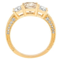 3.61ct Smaragd izrezan smeđi šampanjac Simulirani dijamant 14K Žuto zlato Izjava graviranja Angažiranje zaručnika