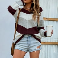 ženski pulover na pruge u A-listi Pleteni gornji dio dugih rukava džemper s okruglim vratom u boji udoban pulover