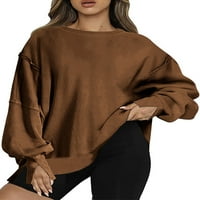 Ženske majice s dugim rukavima pulover majica s okruglim vratom Ženske dukserice jednobojna tamno smeđa majica