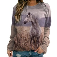 Ženski preslatki pulover, majice s konjskim printom, pripijena majica, široki džemper s okruglim vratom s dugim