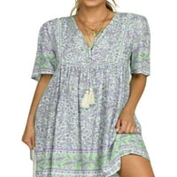 SANVIGLOR Žene Ljetna plaža Sundress cvjetni print Mini haljina v vrat kratke haljine Havajasko odmor lagano zelena