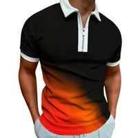 T-shirt za muškarce, ležerna majica s gradijentnim printom s patentnim zatvaračem, odbijeni ovratnik, modna široka