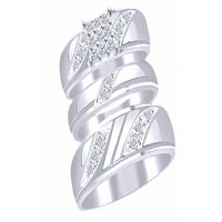 Zaručnički prsten od bijelog prirodnog dijamanta i vjenčani trio od 14k bijelog zlata preko srebra, veličina prstena