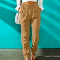 Lanene hlače za žene na rasprodaji modne ženske ljetne Ležerne široke jednobojne pamučne lanene hlače s džepovima