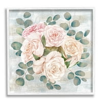 Rustikalne seoske ruže aranžman Botanička i cvjetna grafička umjetnost bijela uokvirena umjetnička print art art