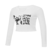 CALSUNBABY Žene s dugim rukavima Top Tee Graphic Print majica Rhinestone Slim Fit bluza bluza Streewear