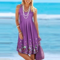 Ljetna haljina za žene, Ženska ljetna modna ležerna haljina za plažu bez rukava s okruglim vratom s printom, kratka