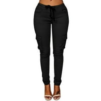 Ženske ležerne teretne hlače s multi-džepovima s glavnim elastičnim hlačama s visokim strukom moda Skinny joggers