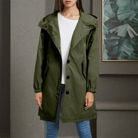 Ženski kišni kaput s kapuljačom plus size dugi rukav labava obična vjetrovka kaput vojna zelena jakna veličina