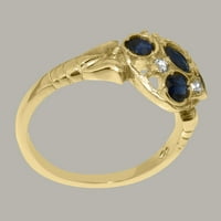 Klasični ženski prsten za obljetnicu od 9K žutog zlata s prirodnim safirom i kubičnim cirkonijem britanske proizvodnje