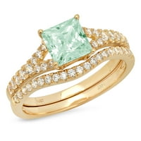 3k Princess Cut Diamond s imitacijom zelenog dijamanta od žutog zlata 14k $ s naglascima vjenčani set od $ 4.75