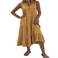 Ženska duga haljina Bez rukava ljetna haljina na plaži Maksi casual haljina Ženska havajska putna Žuta