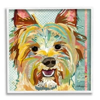 Stupell Industries Happy Terrier Pet Portret Kolaž grafička umjetnost Bijela uokvirena umjetnička print zidna