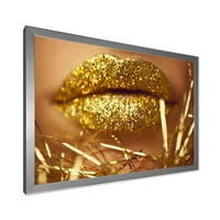 Dizajnerski ispis zlatne ženske usne u modernom okviru