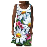 Ljetna ležerna labava cvjetna sarafan s okruglim dekolteom, otvorena ramena, mini haljine za plažu bez rukava