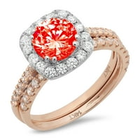 1. Karat okruglog reza Crveni imitirani dijamant pravo ružičasto-bijelo zlato 14k prilagodljivo lasersko graviranje