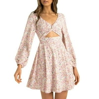 Ljetne haljine za žene s izrezom u obliku slova u, modna Mini haljina A kroja S cvjetnim uzorkom S kratkim rukavima