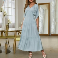 Ljetne haljine za žene, jednobojna haljina u obliku kroja s izrezom do gležnja u obliku slova u, slatka haljina