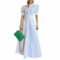 Haljina kratkih rukava s remenom dobro napravljena haljina za ženke za ženke ljeto dnevno nošenje bijele boje