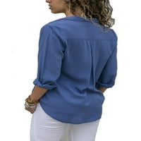 Ženske bluze s izrezom u obliku slova u i zasukanim rukavima na kopčanje ležerna jednobojna šifonska košulja u