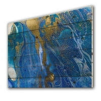 Umjetnički dizajn zlatno plava mramorna valovita tekstura Moderni otisak na prirodnom borovom drvetu širine visine