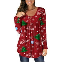 Božićna tunika vrhova za žene pada modna noviteta xmas stablo gumb za ispis s dugim rukavima Henley košulje božićni
