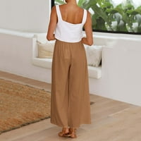 Velike hlače za žene, hlače visokog struka, široke hlače od šifona visoke elastičnosti, pamučna Boja, široke lanene
